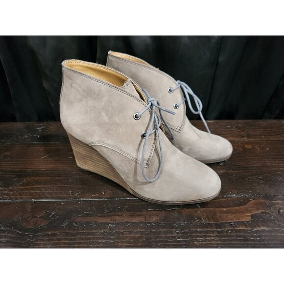 Lucky Brand Shijo Gray Suede Wedge Booties Size 8M - Picture 3 of 9